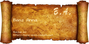 Benz Anna névjegykártya